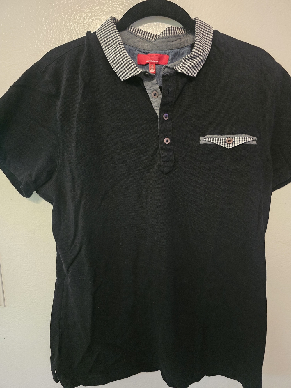 Men's Black Polo Shirt with Check Collar